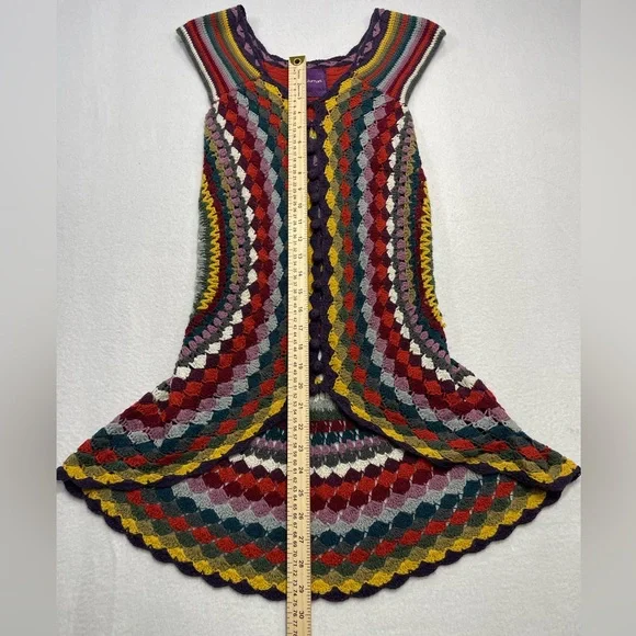 Lulumari Multicolor Crochet Vest Boho Festival Open Knit Tunic Hippie Small - Picture 5 of 5